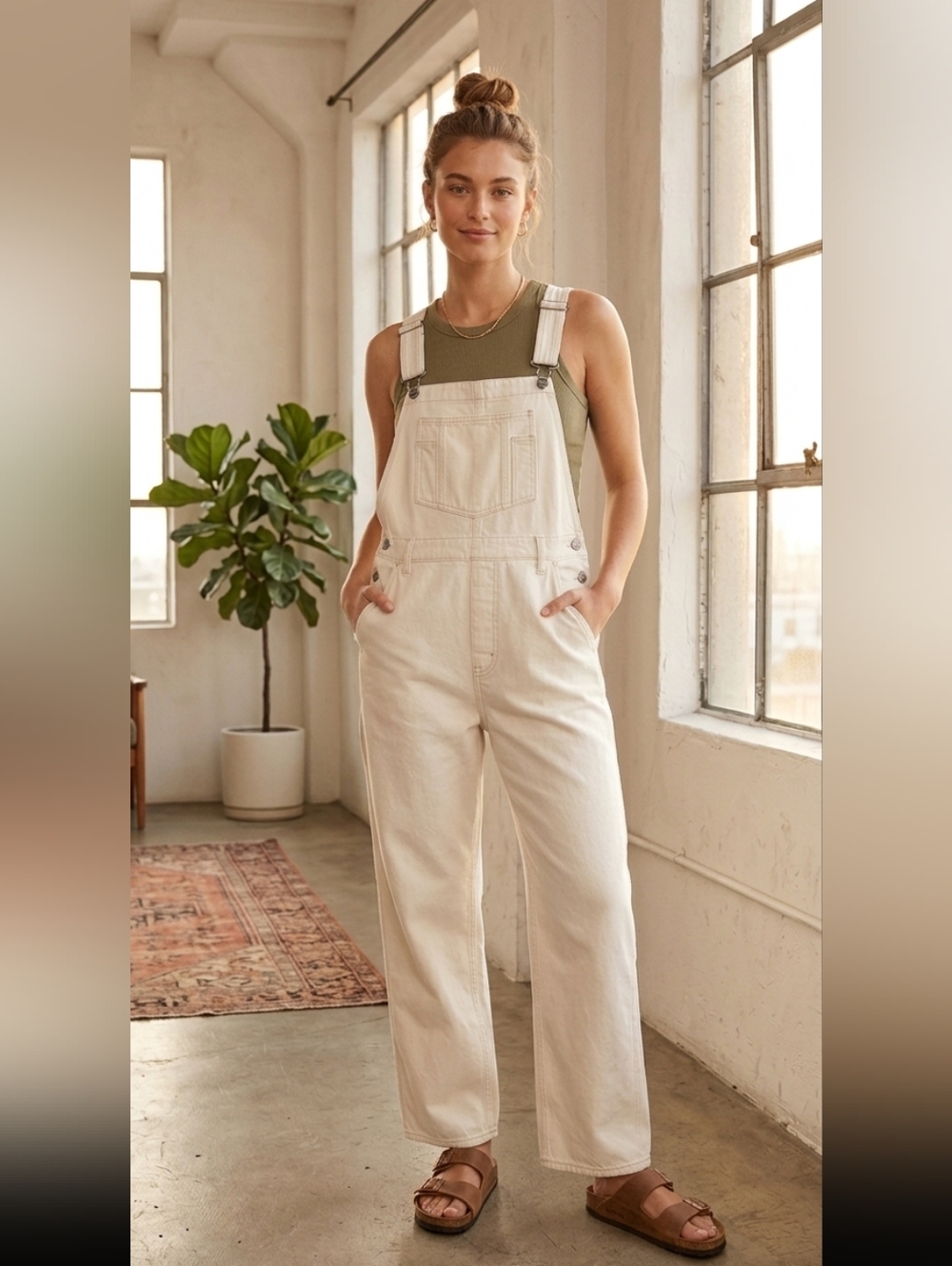 Abercrombie & Fitch Beige Overalls Adj Straps Women's size 100% Cotton Jumpsuit